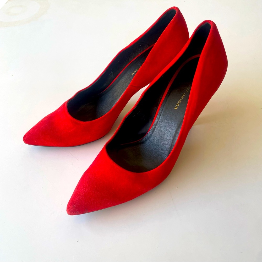 Kurt Geiger red suede point toe pumps